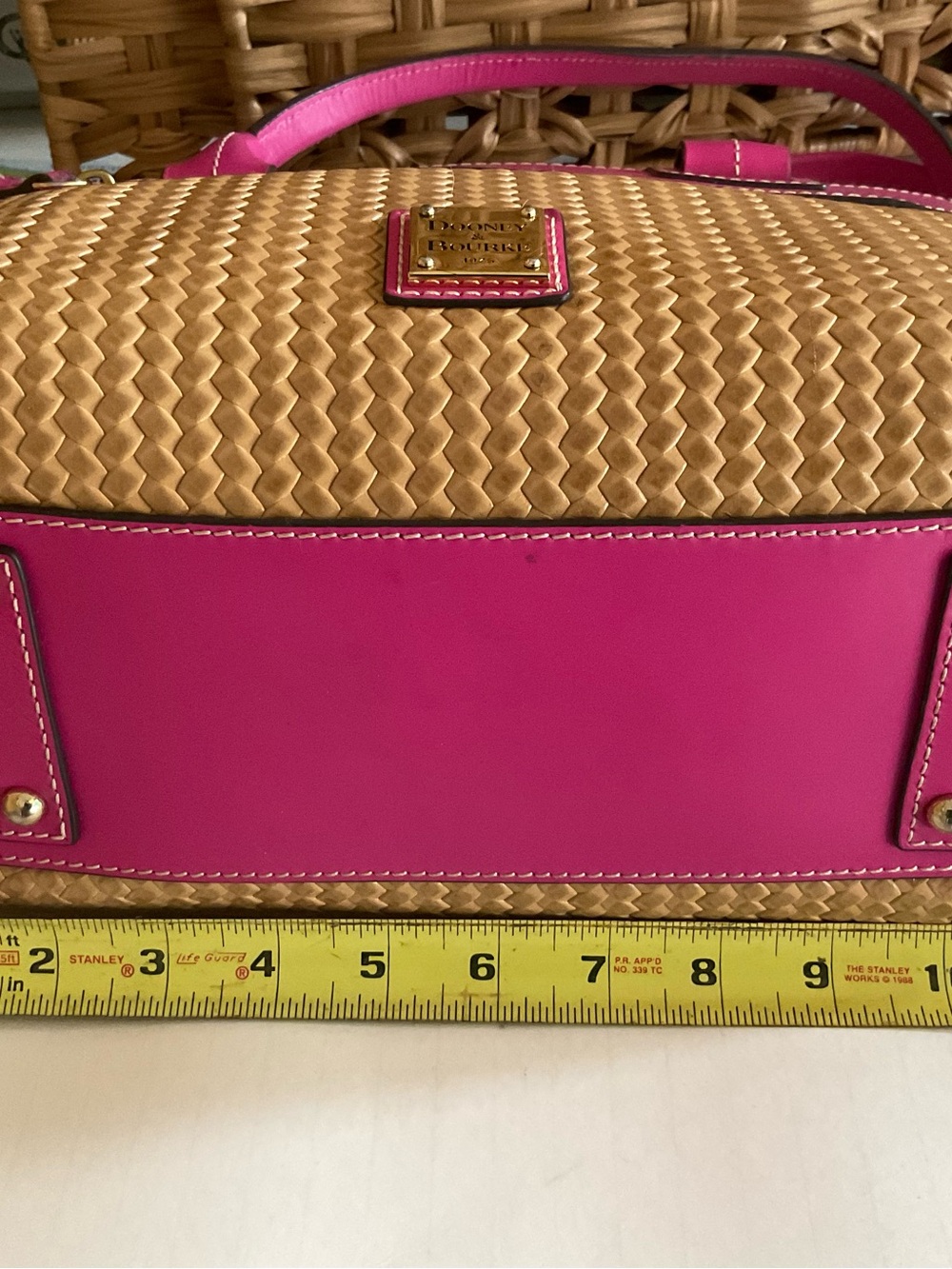 Dooney & Bourke Hot Pink and Tan Woven Tote - Picture 15 of 16